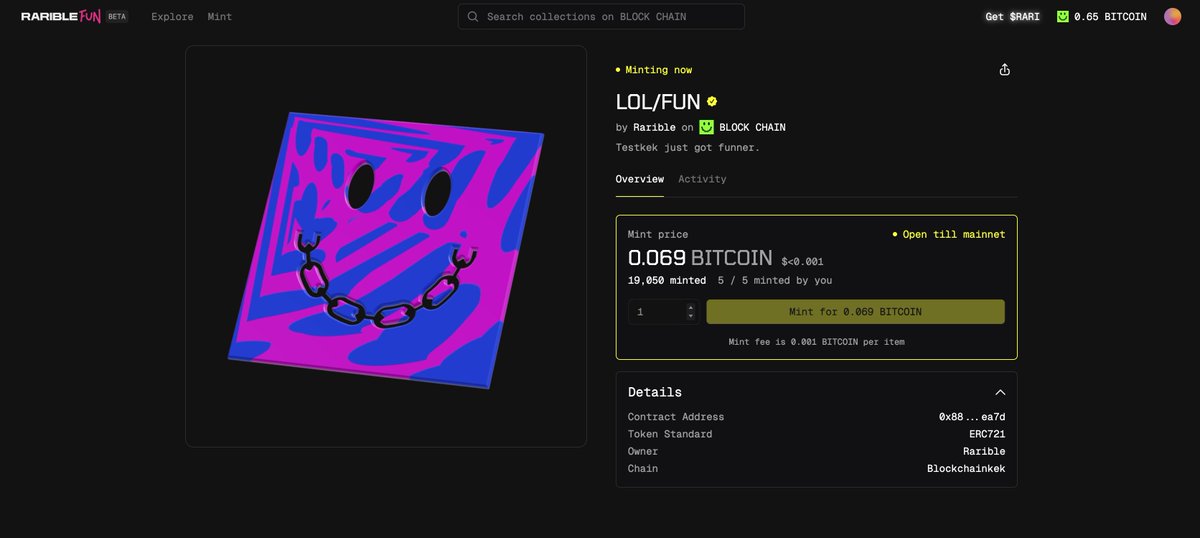 0xMrbrahms's tweet photo. Yo @RaribleFun, $LOL/FUN NFTs at 0.069 BTC, 18.9K minted, live till mainnet! Grabbing one or passing? #NFTs #CryptoArt #LOLFUN 🚀 https://t.co/k6NEkiO5w5