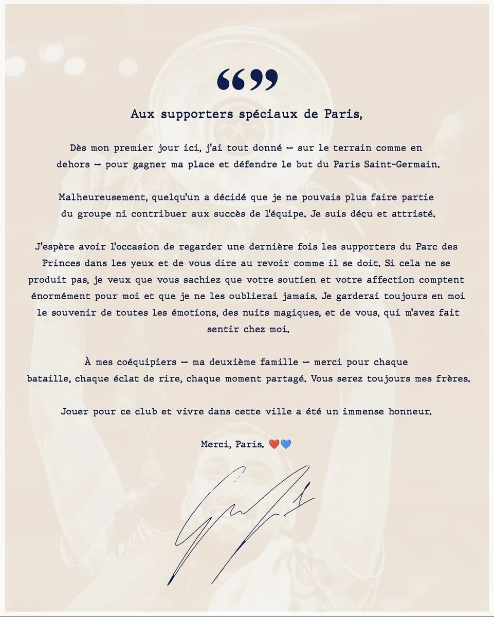 MacSpace__'s tweet photo. La lettre de Donnarumma aux supporters parisiens ❤️💙 https://t.co/c8ppZhpMJt