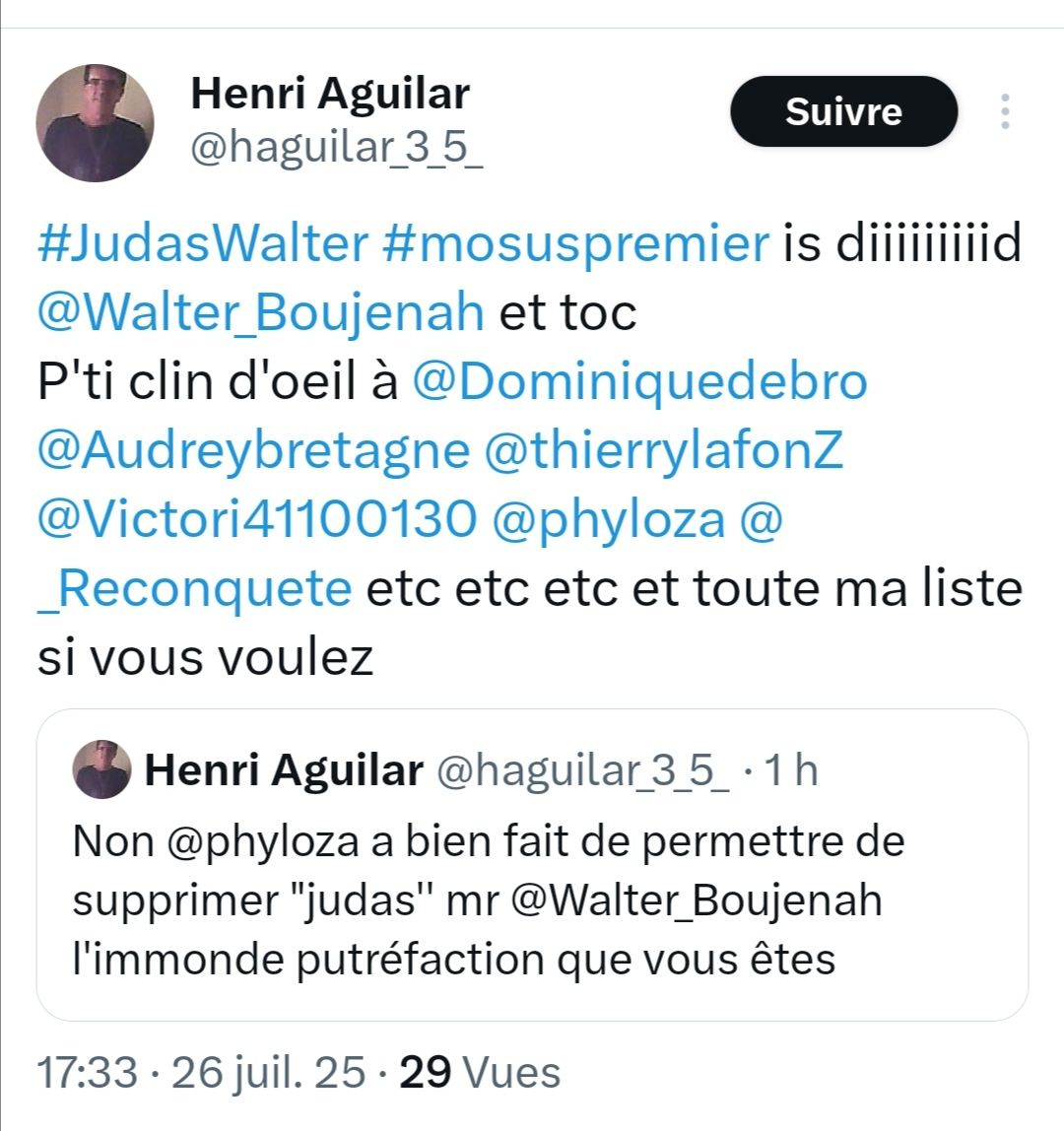 Walter_Boujenah's tweet photo. Elle a supprimé sont tweet raciste anti musulmans la vieille (poir ne as vexer la familke ABED 🤣), elle ne controle meme plus ce qu elle ecrit 🤣
Alcool + hormones camionneur...
Remercie moi de t avoir amené des fans qui te RT comme le génie de la résistance #messihalopitheque j ai nommé @haguilar_3_5_ 🤣🤣🤣
Tu as coulé mon petit ABED...
Ta copine Valeriane Vados @lepeedespue avant son rateau et son adhesion à la meute avait TOUT compris dès 2019 🤣🤣😘