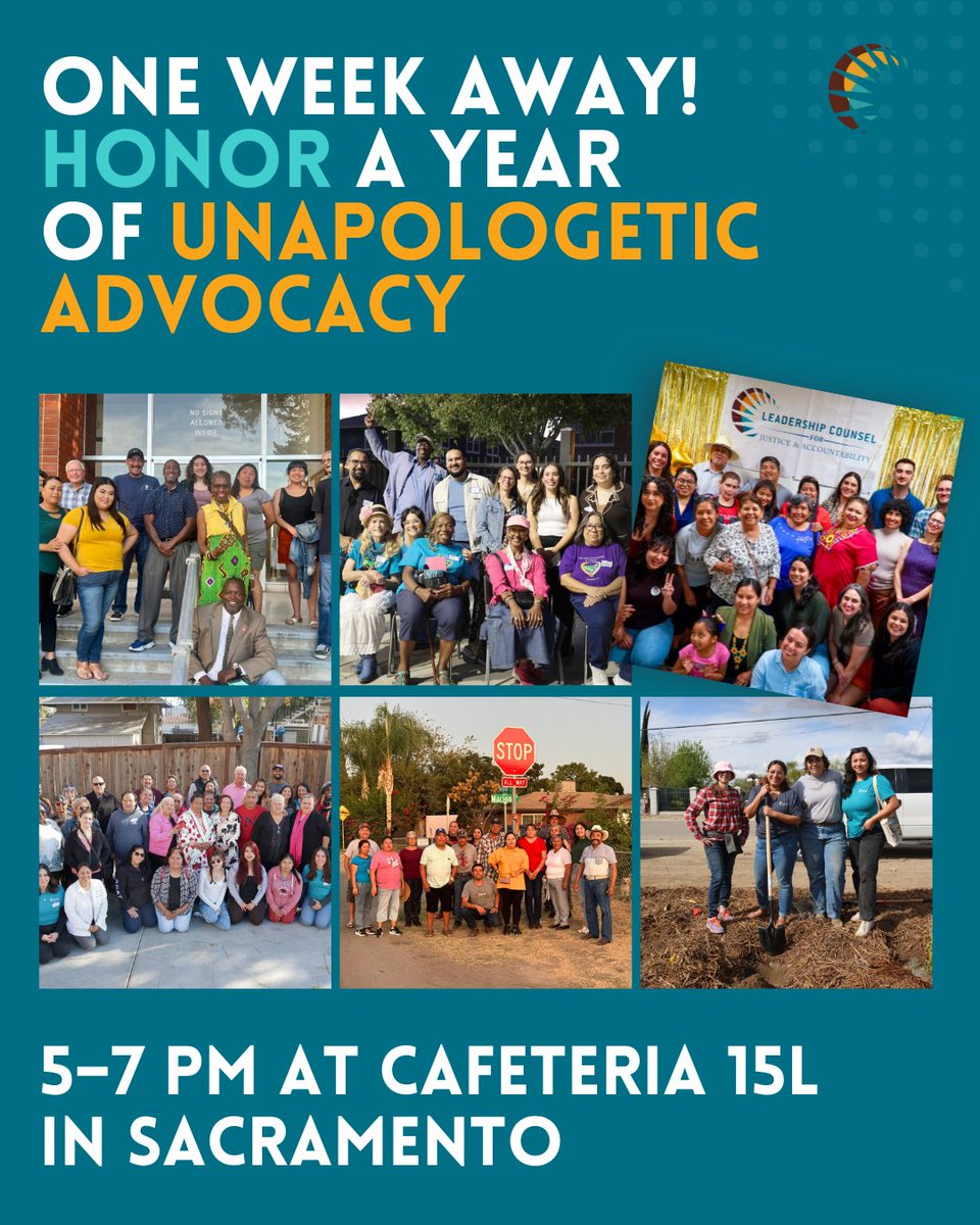 Leadership Counsel (@lcjanda) on Twitter photo We’re one week away from our annual Sacramento event! Join us to honor the unapologetic advocacy of community leaders and decision-makers and to celebrate what their commitment to justice has achieved.
Register today at leadershipcounsel.org/register. We’re one week away from our annual Sacramento event! Join us to honor the unapologetic advocacy of community leaders and decision-makers and to celebrate what their commitment to justice has achieved.
Register today at leadershipcounsel.org/register.
