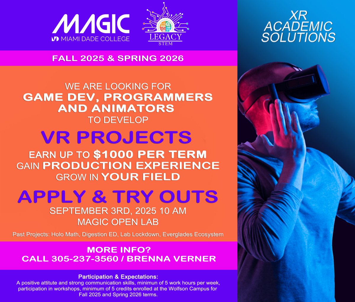 😎 STEM Legacy and MAGIC need you! 😎

✨ MAGIC and STEM Legacy have an exciting opportunity for all of you to earn up to $1000 a semester for this coming Fall and Spring semesters!

📆 Mark your calendars for September 3rd to tryout for this position!