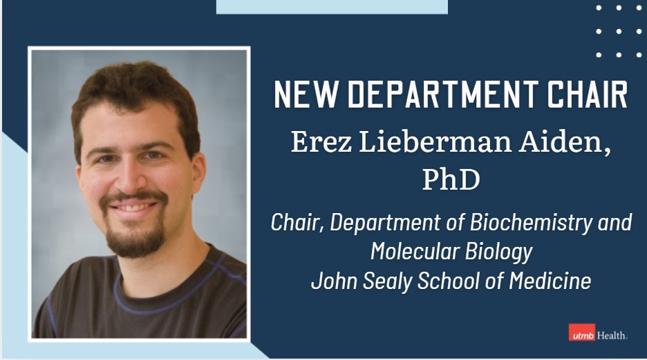 We are thrilled to welcome Dr. Erez Lieberman Aiden as our new Chair of Biochemistry &amp; Molecular Biology! Dr. Aiden is renowned for his interdisciplinary work spanning computational biology, linguistics, and physics.

Announcement: utmb.us/ebn

<a href="/bmb_utmb/">Biochemistry and Molecular Biology, UTMB Galveston</a>
<a href="/utmb_jssom/">UTMB John Sealy School of Medicine</a>