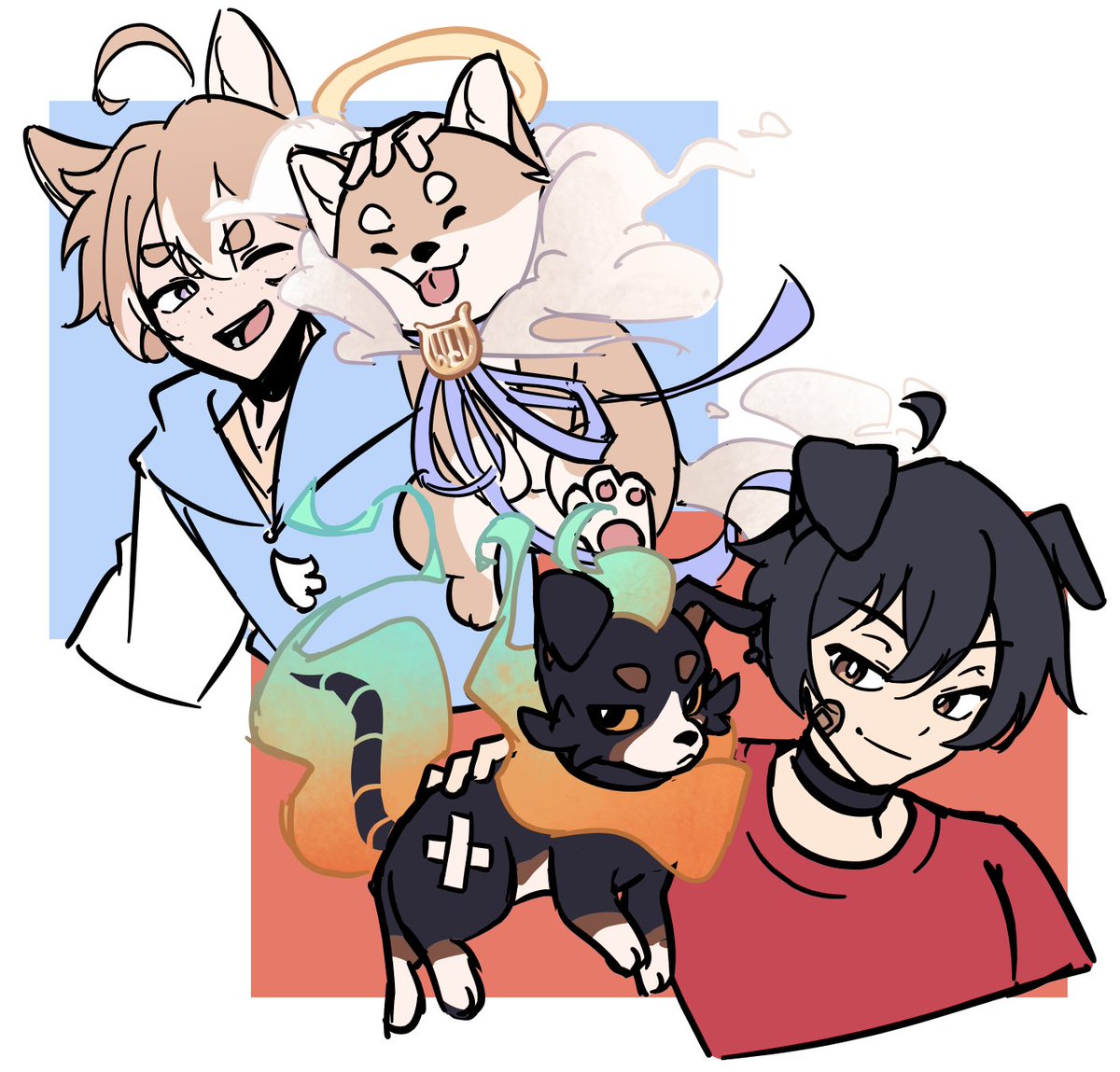 Concept art of the boys and their doggos!