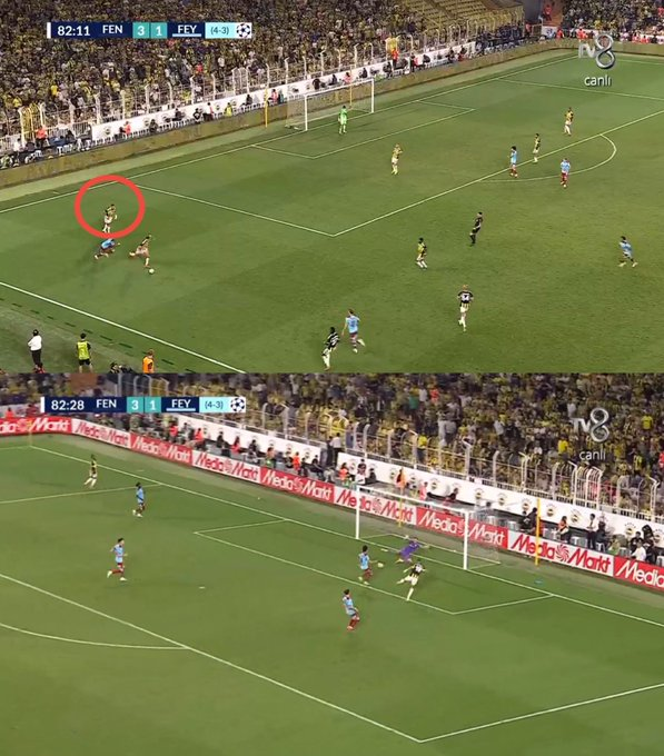 Dakika 82.. En Nesyri 80 metreyi sadece 17 saniyede koştu.

#FBvFEY 
Fenerbahçe - Feyenoord