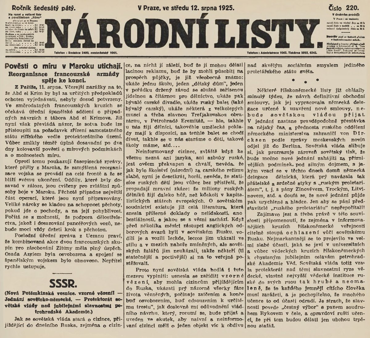 Národní Politika; ranní vydání; 12.8.1925
#CeskeListyHistoricke #Valka #Historie #Pred100lety
