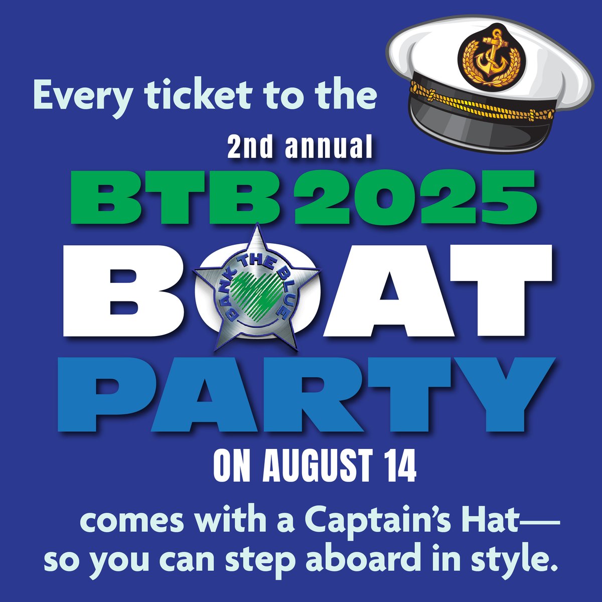 Every ticket to Bank the Blue’s 2025 Boat Party comes with a captain’s hat! Join us for an unforgettable evening featuring an open bar, cuisine, music, and more—all benefiting officer wellness programs across Illinois.

Secure your spot and learn more at banktheblue.com/boat-cruise-20…