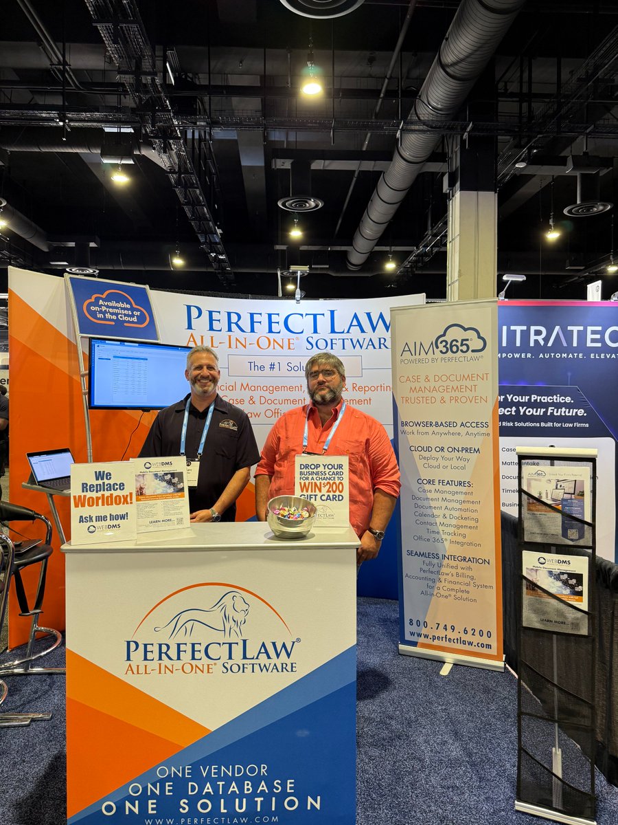 PerfectLaw's tweet photo. PerfectLaw is at #ILTACON2025! Visit Booth 1223 to see AIM365 in action. Marc &amp; Chris are ready to show how our All-in-One® platform streamlines legal workflows with powerful browser-based case management. Aug 10–14, Gaylord National, MD.

ILTACON + AI + PerfectLaw = Booth #1223 https://t.co/Yyhd4ciJ7E