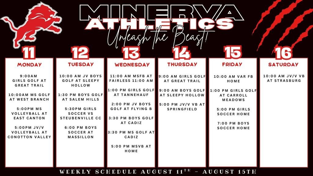 Athletic Events  8-11-25 to 8-15-25