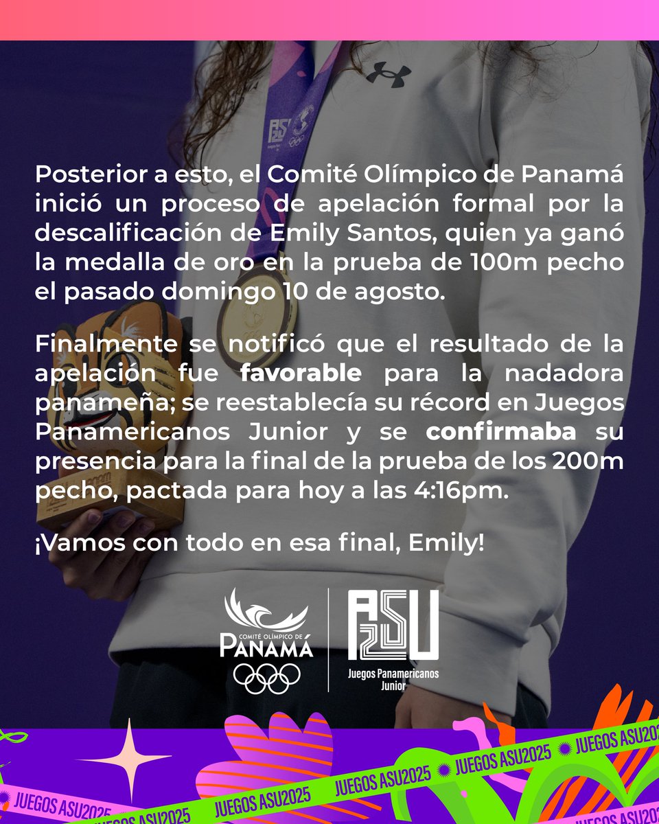 COlimpicoPanama's tweet photo. 🚨 𝗖𝗔𝗦𝗢 𝗘𝗠𝗜𝗟𝗬 𝗦𝗔𝗡𝗧𝗢𝗦 - 𝟮𝟬𝟬𝗠 𝗣𝗘𝗖𝗛𝗢 🏊🏻‍♀️

Explicación de lo sucedido con la nadadora Emily Santos en la serie clasificatoria de la prueba de 200m pecho. 

#TEAMPANAMÁ 🇵🇦
Somos #UnPaísUnEquipo https://t.co/APkx0pb5TU