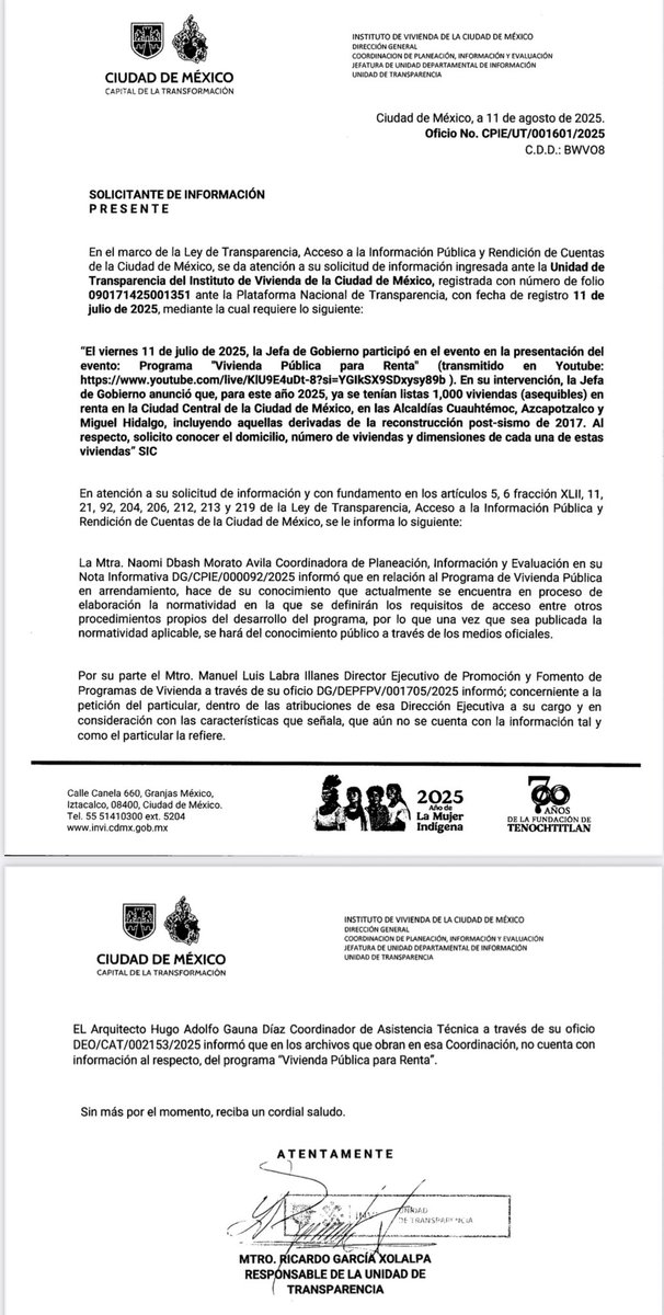 Chequen esta joya. 

Clara Brugada presume en un evento que están listas mil casas para rentar en la CDMX.

Cuando se pregunta vía transparencia dónde están, responden que todavía no tienen nada. O sea, mienten abiertamente.

Demagogia pura.