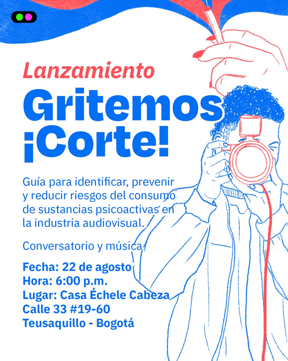 echelecabeza's tweet photo. 🎬✨ Lanzamos el segundo capítulo de la guía Gritemos ¡Corte! de la Comisión Fílmica de Bogotá |
Un recurso clave para identificar, prevenir y reducir riesgos del consumo de sustancias psicoactivas en la industria audiovisual.
📅22 de agosto
🕕6:00 p.m.
📍Calle 33 #19-60, Bogotá https://t.co/our0x1dIV7
