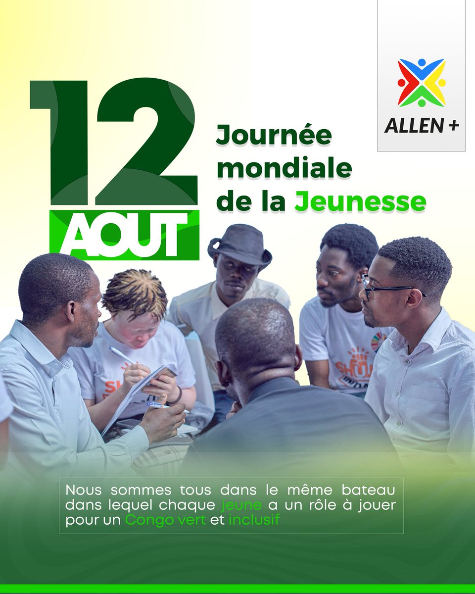 aid_learn47733's tweet photo. À l'occasion de la Journée Internationale de la Jeunesse, rappelons notre engagement pour un avenir durable ! 

🌍 Les jeunes sont des catalyseurs du changement. #ALLEN+, nous les autonomisons pour qu'ils s'engagent activement dans notre communauté. 
 #AvenirDurable #CongoVert https://t.co/6ktPuBaZjn