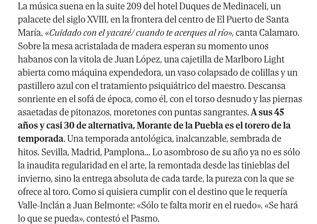 yocalvomagno's tweet photo. Se le critica a menudo por aquí, y seguro que con razón, pero lo de Morante por Zabala es de obligatoria lectura hoy. https://t.co/5QVwws6E8M