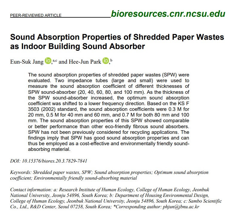 #Research on the #soundabsorption properties of shredded #paperwastes as indoor building sound absorber

buff.ly/XKn5E1T

#BioResJournal #OpenAccess #absorber #absorption #woodbased #environmentallyfriendly #wastepaper #recycledpaper