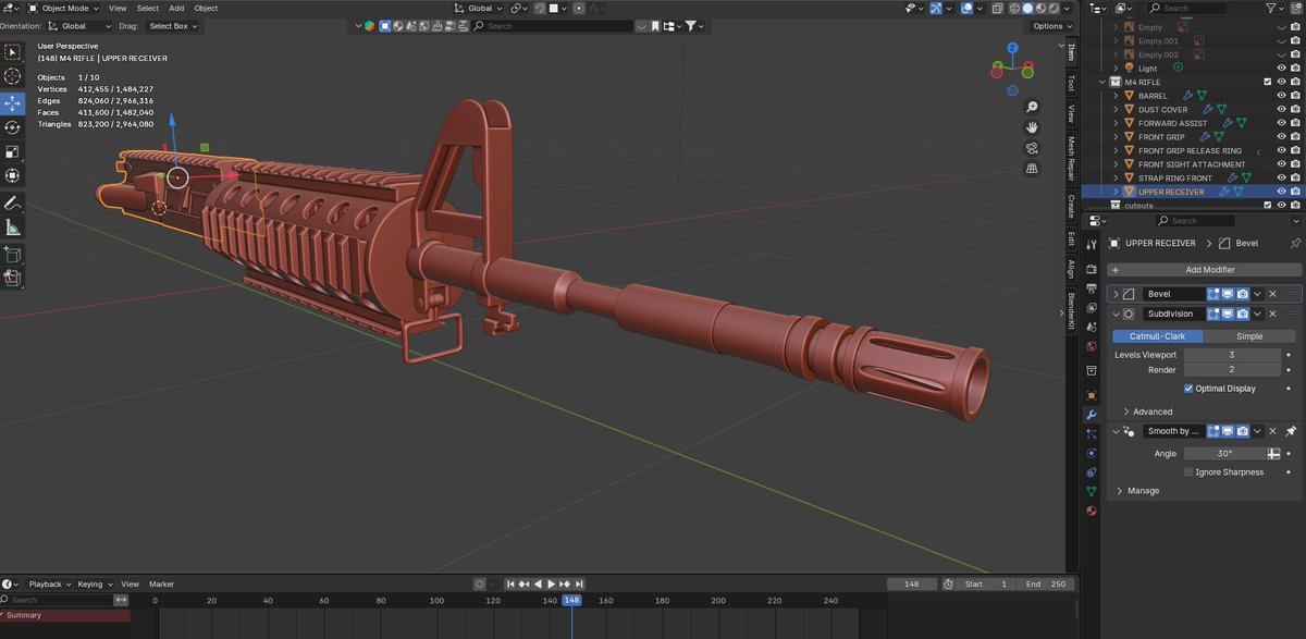TraceRRound VFX (@tracerroundvfx) on Twitter photo The upper receiver assembly for the M4 rifle was a beast, but I'm nearly done with that part! #Blender #Modeling #3D #gun #rifle #2A #cgi #b3D #detail #hardsurface The upper receiver assembly for the M4 rifle was a beast, but I'm nearly done with that part! #Blender #Modeling #3D #gun #rifle #2A #cgi #b3D #detail #hardsurface