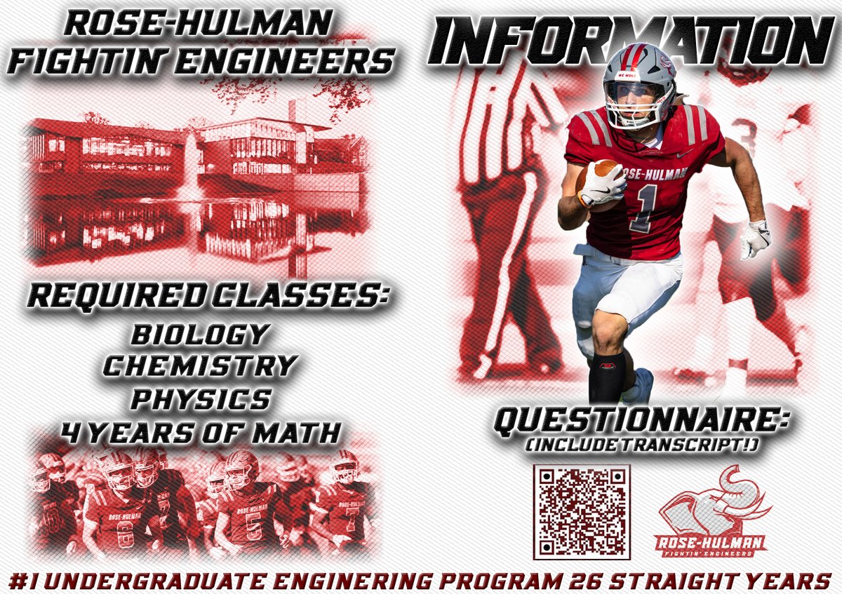 Jeffrey Stanton (@coach_stanton1) on Twitter photo 2026 Recruits, do yourself a favor & make RHIT possible!
Many of the top Engineering programs in the nation, like <a href="/RoseHulmanFB/">Rose-Hulman Football</a> REQUIRE Physics for admission.
Check your schedule & make sure you have the needed classes!
(Save graphic & hold down to open the questionnaire!) 2026 Recruits, do yourself a favor & make RHIT possible!
Many of the top Engineering programs in the nation, like <a href="/RoseHulmanFB/">Rose-Hulman Football</a> REQUIRE Physics for admission.
Check your schedule & make sure you have the needed classes!
(Save graphic & hold down to open the questionnaire!)