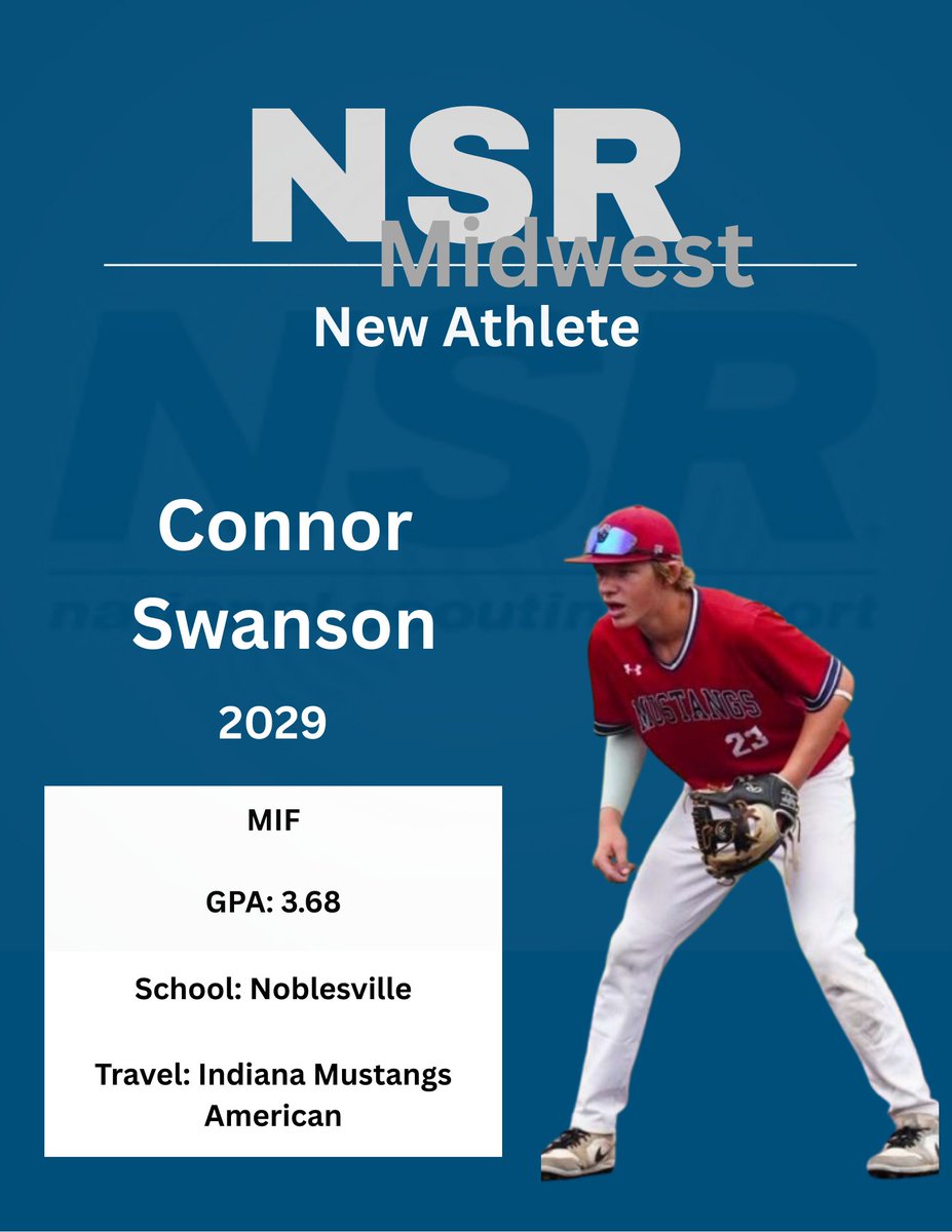 #NSRChosen1 NSR Baseball welcomes Connor Swanson to the Chosen and Selected family of NSR athletes. Connor  is a 2029 graduate from Noblesville, IN. The MIF plays for Noblesville High School HS and for the Indiana Mustangs organization. In the classroom Connor maintains a 3.8