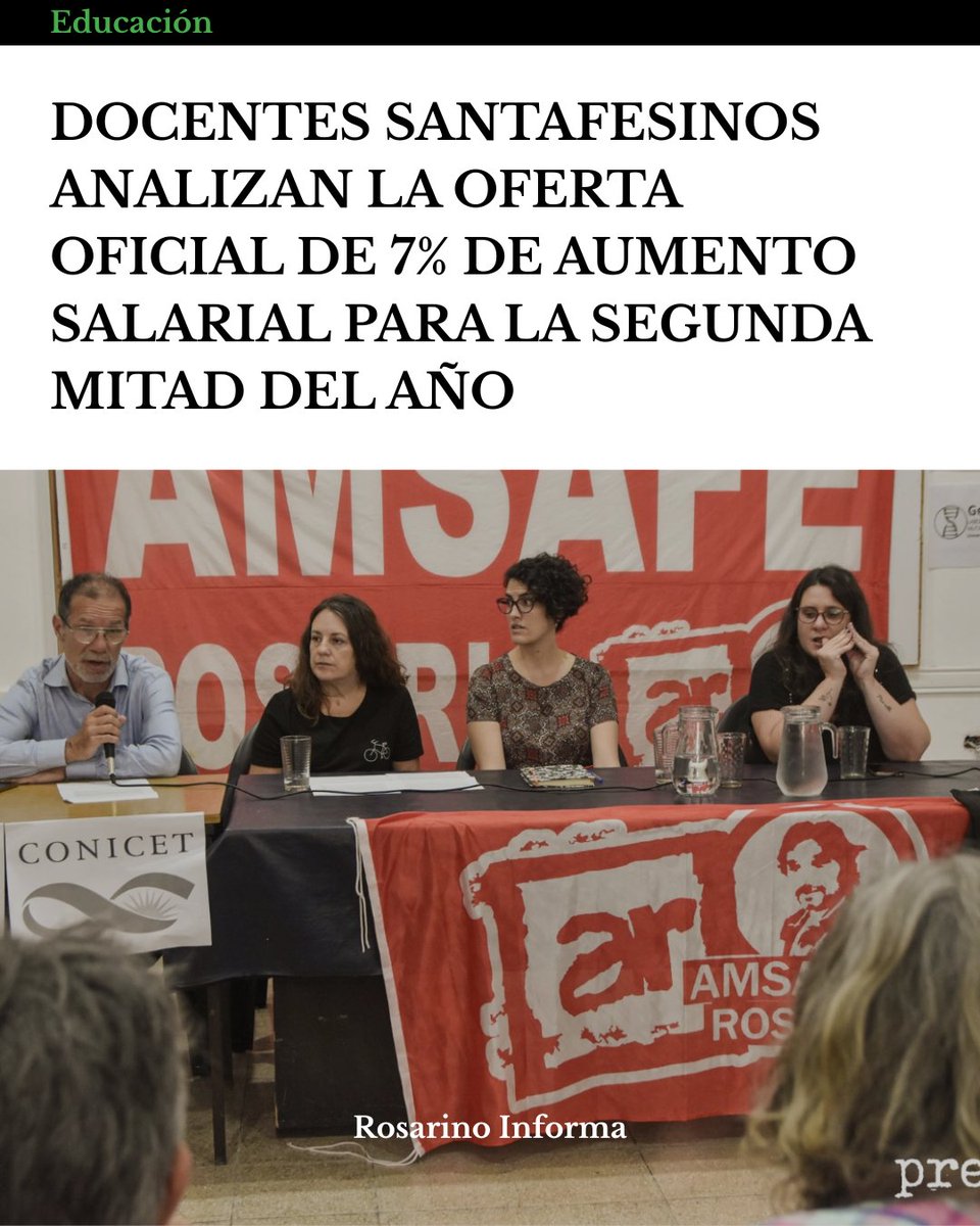 rosarinoinforma's tweet image. 👩‍🏫DEBATE SALARIAL DOCENTE👩‍🏫
Docentes debaten un aumento del 7% en Santa Fe (1,5% en julio/agosto). Los gremios lo consideran insuficiente ante la inflación y un salario que no alcanza. #DOCENTES #DEBATESALARIAL #AMSAFE