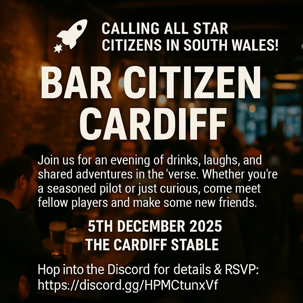 MikeTheVike aka Hamish (@realmikethevike) on Twitter photo 🚀 Calling all Star Citizens in South Wales!
Join us for Cardiff Bar Citizen – a night of drinks, laughs & spacefaring camaraderie 🍻✨
📅 5th Dec 2025
📍 The Cardiff Stable
🎟️ Grab your ticket: eventbrite.co.uk/e/cardiff-barc…
#StarCitizen #Barcitizen <a href="/TheJumpPoint/">Jump Point Network</a> 🚀 Calling all Star Citizens in South Wales!
Join us for Cardiff Bar Citizen – a night of drinks, laughs & spacefaring camaraderie 🍻✨
📅 5th Dec 2025
📍 The Cardiff Stable
🎟️ Grab your ticket: eventbrite.co.uk/e/cardiff-barc…
#StarCitizen #Barcitizen <a href="/TheJumpPoint/">Jump Point Network</a>