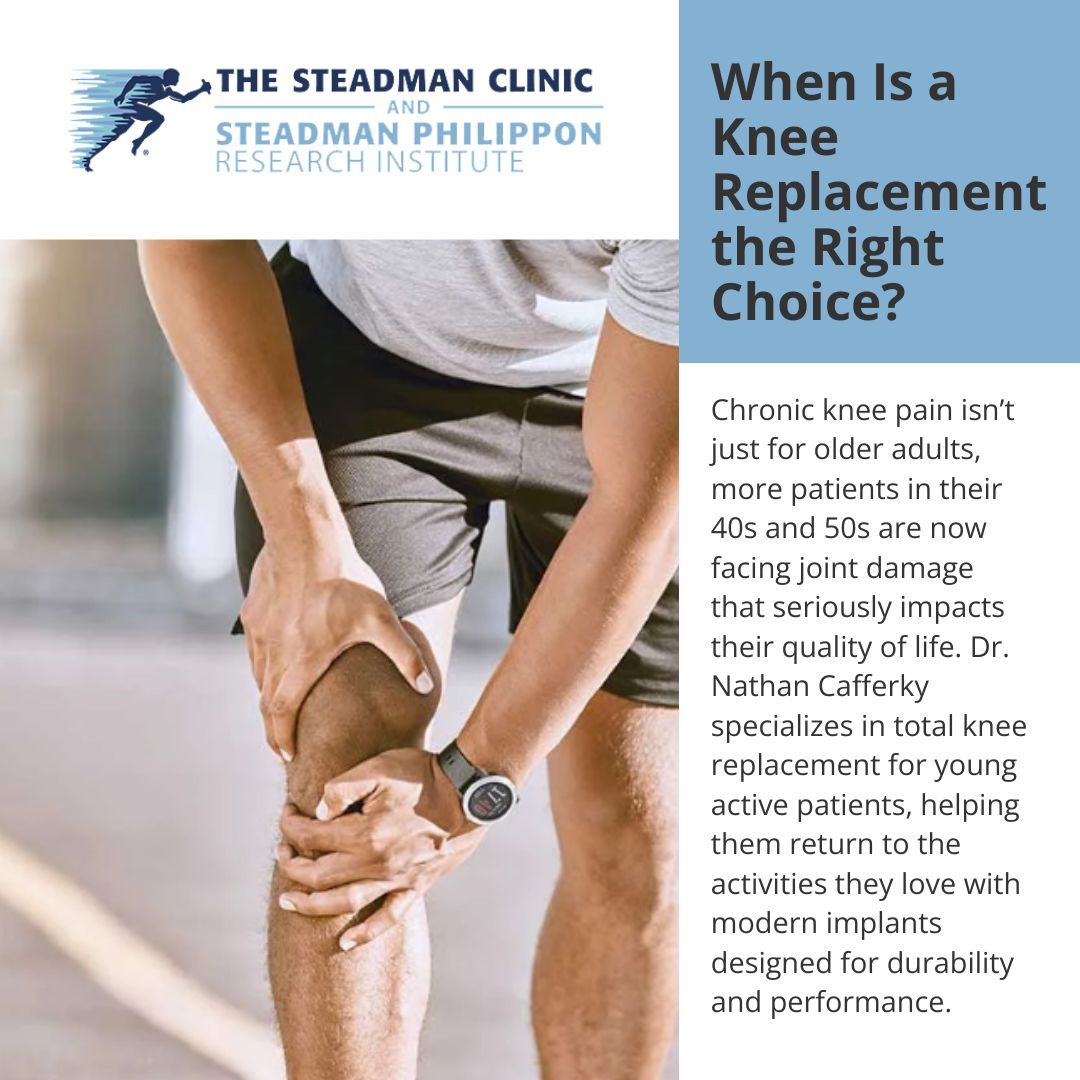 Knee pain isn’t just an aging issue. More adults in their 40s &amp; 50s are turning to total knee replacement to stay active and pain-free. 🦵

Dr. Cafferky shares why it might be the right move for you.

👉 buff.ly/hBZuuPC

#KneeReplacement #JointHealth #YoungKneeReplacement