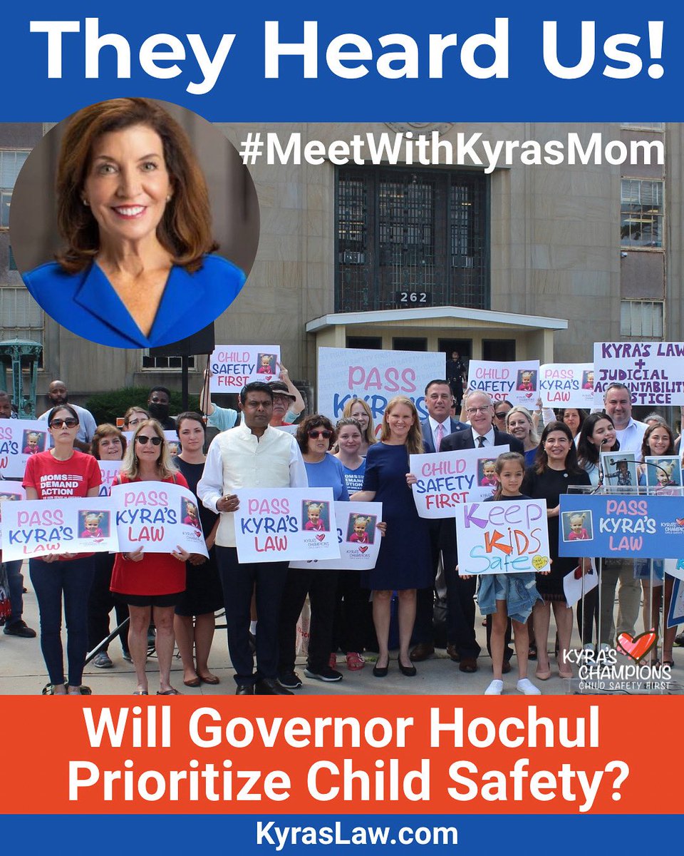 Because of YOU, <a href="/GovKathyHochul/">Governor Kathy Hochul</a>’s team met with me about #KyrasLaw 💙

⚠️I. DON’T. KNOW. YET. 😔⚠️ if she’ll put it in her 2026 SOTS.

THEY HEARD US — but hearing 👂 isn’t enough. I still need to 🤝 meet with her.

Tag &amp; tell her to #MeetWithKyrasMom to #StopNYChildMurders