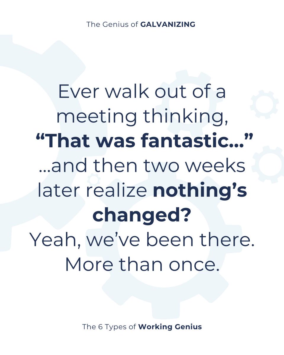 patricklencioni's tweet photo. Meetings don’t create momentum.
People do.
Every team needs a galvanizer to turn talk into action. ⚡
🎧Listen to the latest episode: Galvanizing is the Most Disruptive Genius → https://t.co/yrPvhP5K1k
#WorkingGenius https://t.co/8ff23vqCuM