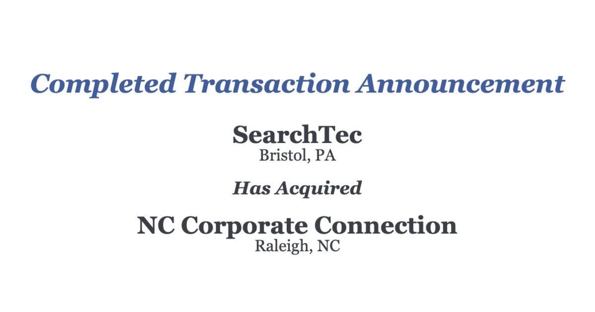 Trip Holmes, President, Sabre Capital, Inc. is pleased to announce the acquisition of NC Corporate Connection by SearchTec-combining decades of public records and registered agent expertise, expanding SearchTec’s multi-state presence. Click the link! bit.ly/45MsiGj