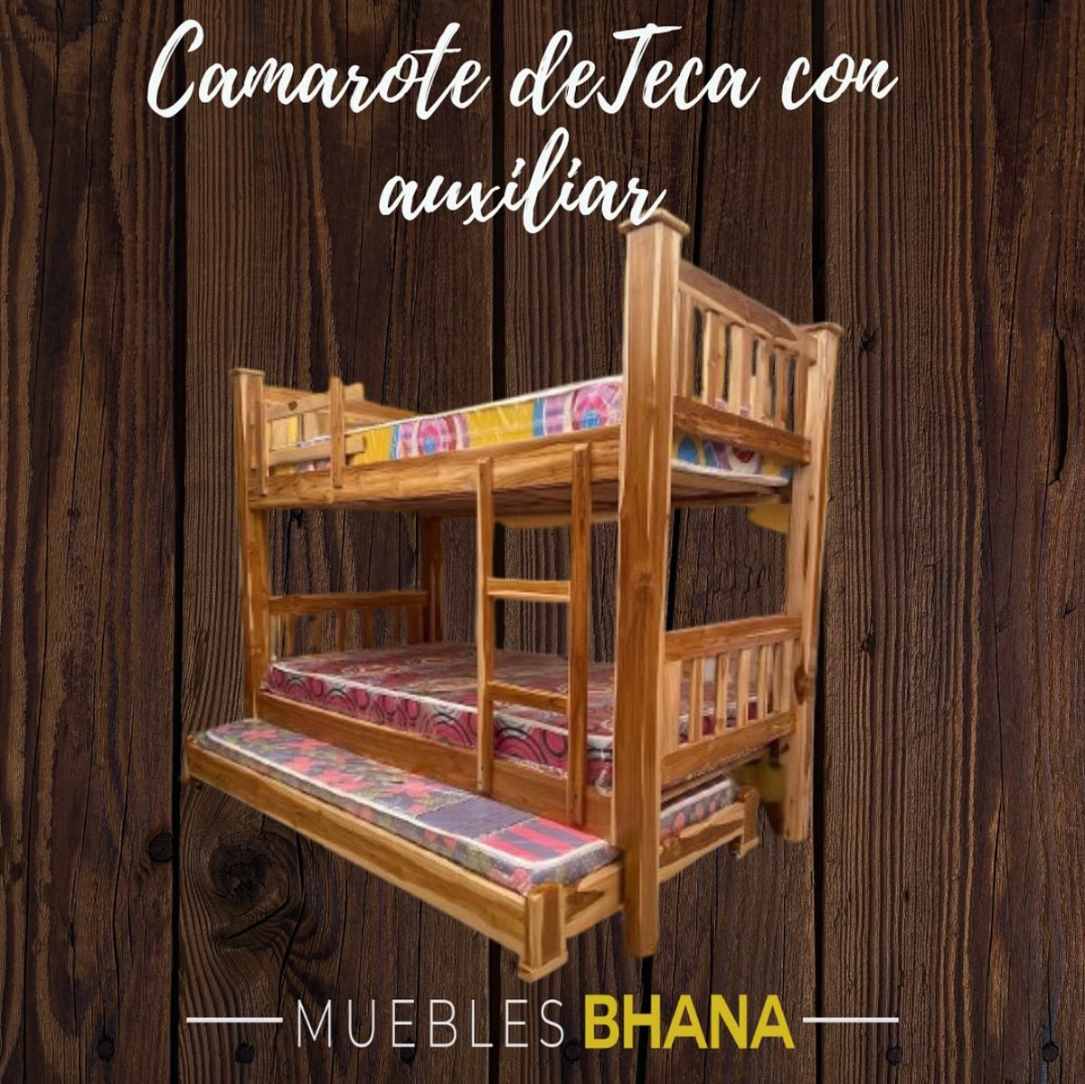Tenemos el camarote perfecto para aprovechar al máximo cada rincón de tu hogar. Con cama auxiliar incluida,  es ideal para familias grandes o habitaciones compartidas. Su acabado rústico aporta calidez y durabilidad. 
#BhanaMejoresPrecios #CamaroteTriple
#MueblesDeMadera
