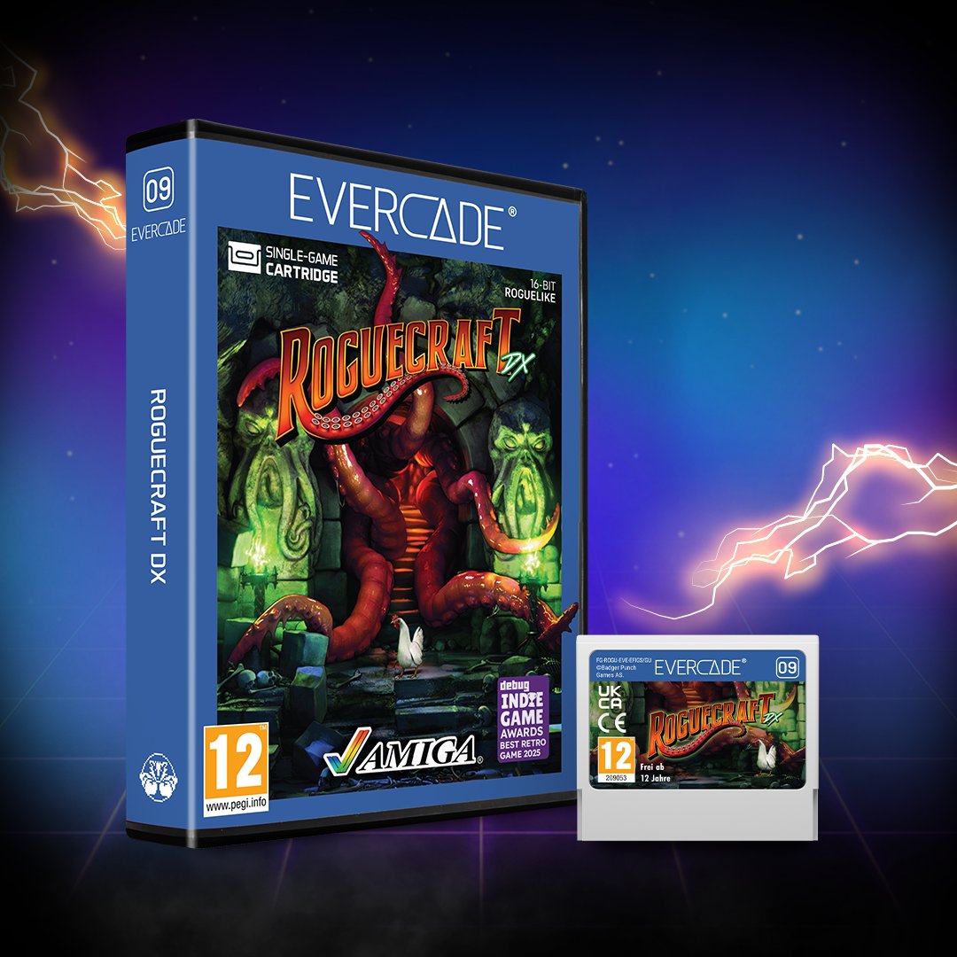 ROGUECRAFT DX is coming to Evercade at the end of this month! 15 levels, three character classes and a whole lot of slobbering monsters stand between you and glory in this modern Amiga hit.

Preorders are open now, including in North America! a.co/d/8gNoqkb