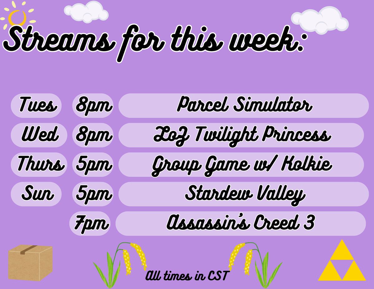 Back at it with a full week of stream! Can't wait to try out parcel sim tonight! Back into some regular content and another group game!