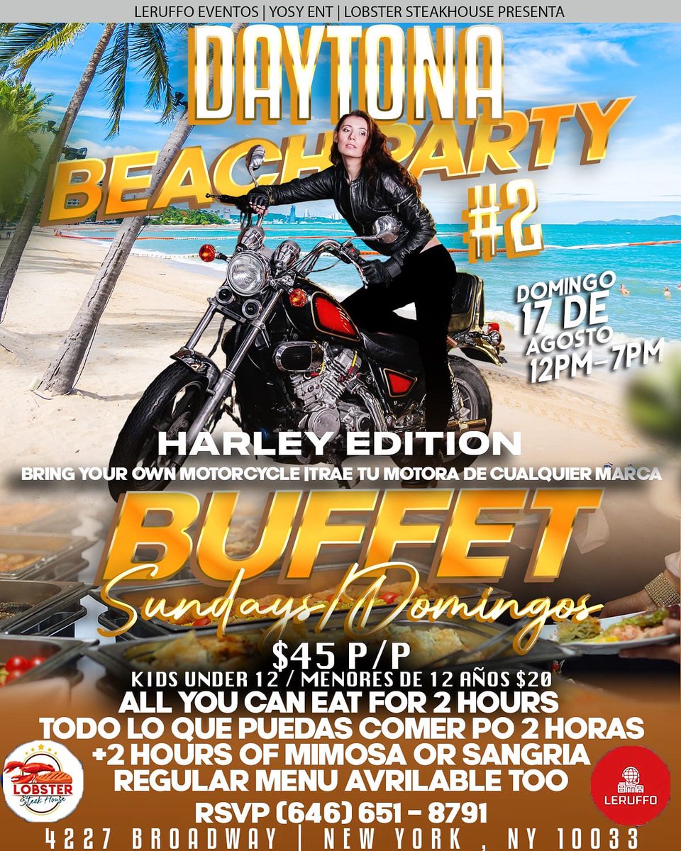 LERUFFO's tweet image. info @LERUFFO SUNDAY AUGUST 17 2025 BUFFET and HARLEY EDITION #2 party ALL MOTORCYCLE ARE WELCOME 12-7pm 📍LOBSTER STEAK HOUSE NEW YORK : 📍4227 broadway ny ny 10033
—
#harleydavidsonmotorcycles #harleydavidson #motorcycle