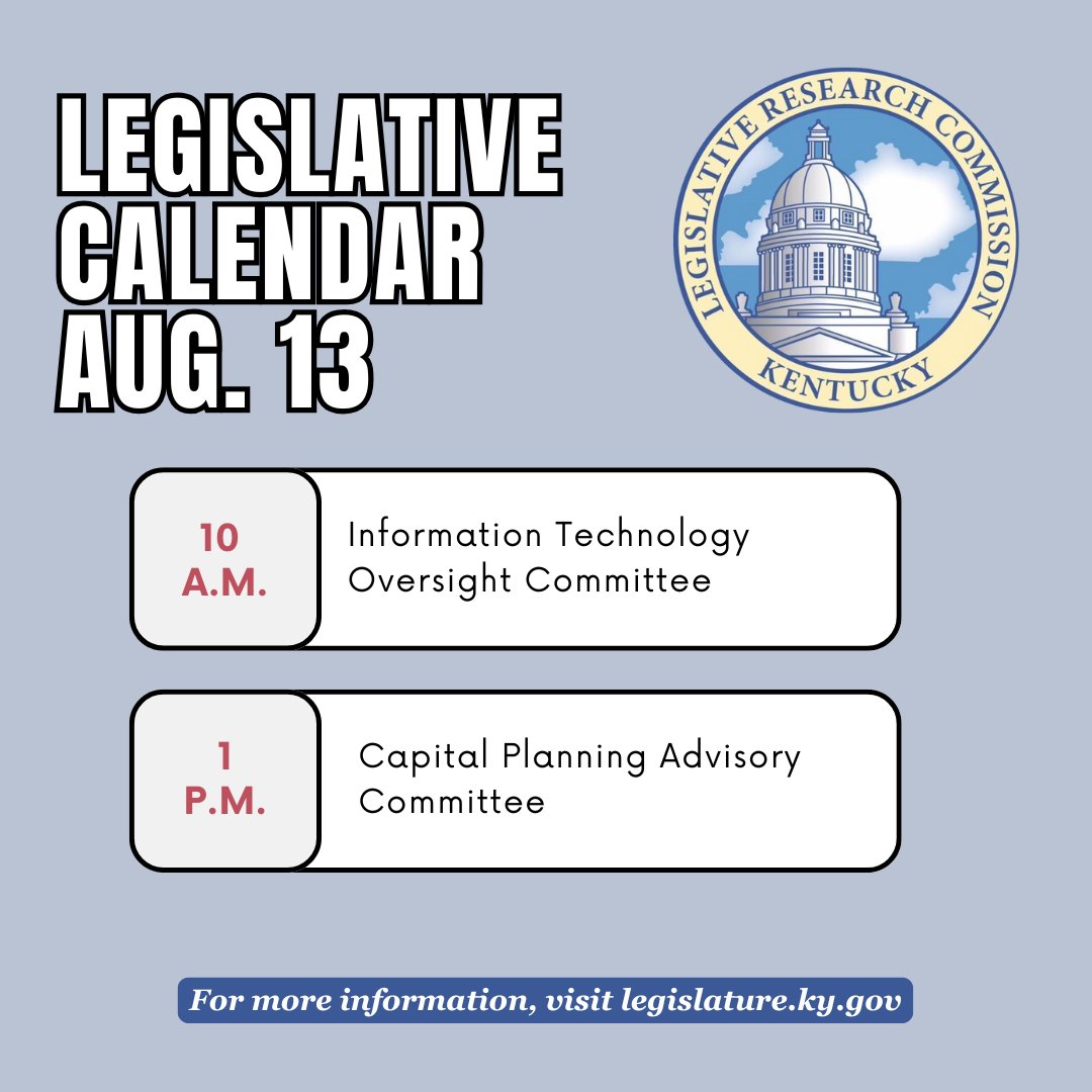 There are two meetings on today's legislative calendar! For more info: apps.legislature.ky.gov/LegislativeCal…. The meetings will be livestreamed on youtube.com/@KYLRCCommitte… #kyinterim25