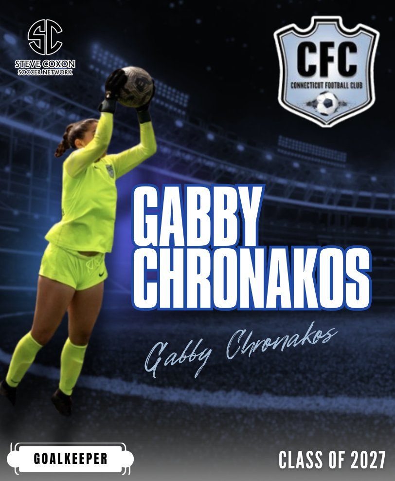 SteveCoxonCSN's tweet photo. Meet Gabriella Chronakos – Top 2027 Goalkeeper Prospect! 🧤⚽

Agile, composed. Gabriella shines as CFC United ECNL RL 2009's newest talent. Known for her sharp reflexes, strong decision-making, and ability with her feet, she’s a game-changer between the posts.

📌 Quick Profile:

Position: Goalkeeper 
High School: Brookfield High School 
Grad Year: 2027 

A 4.2 GPA standout, Gabriella is also a CT South-West Conference Champion and the proud recipient of the All-Patriot Goalkeeper Award. 

🎥 Watch her in action on our YouTube channel!

📩 For more information, contact Steve@stevecoxonsoccernetwork.com. 

#SoccerLife #Goalkeeper #SoccerProspect #ClassOf2027 #StudentAthlete