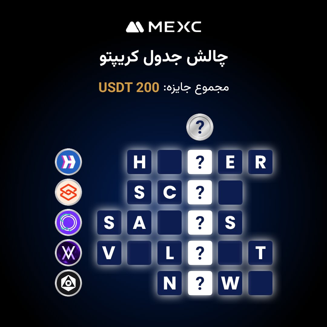 🧩 چالش جدول #کریپتو: سهمی از 200 $USDT برنده شو!

جدول کریپتویی ما رو کامل کن تا توکن مخفی رو پیدا کنی 🔎 20 برنده خوش‌شانس هرکدوم 10 USDT می‌گیرن 💸

📌 نحوه مشارکت:
1️⃣ پیج‌های <a href="/MEXC_PER/">MEXC_PER</a> و <a href="/MEXC_Official/">MEXC</a> رو فالو کن + پست رو لایک و ریتوییت بزن
2️⃣ جواب رو با هشتگ‌های #MEXC #مکسي