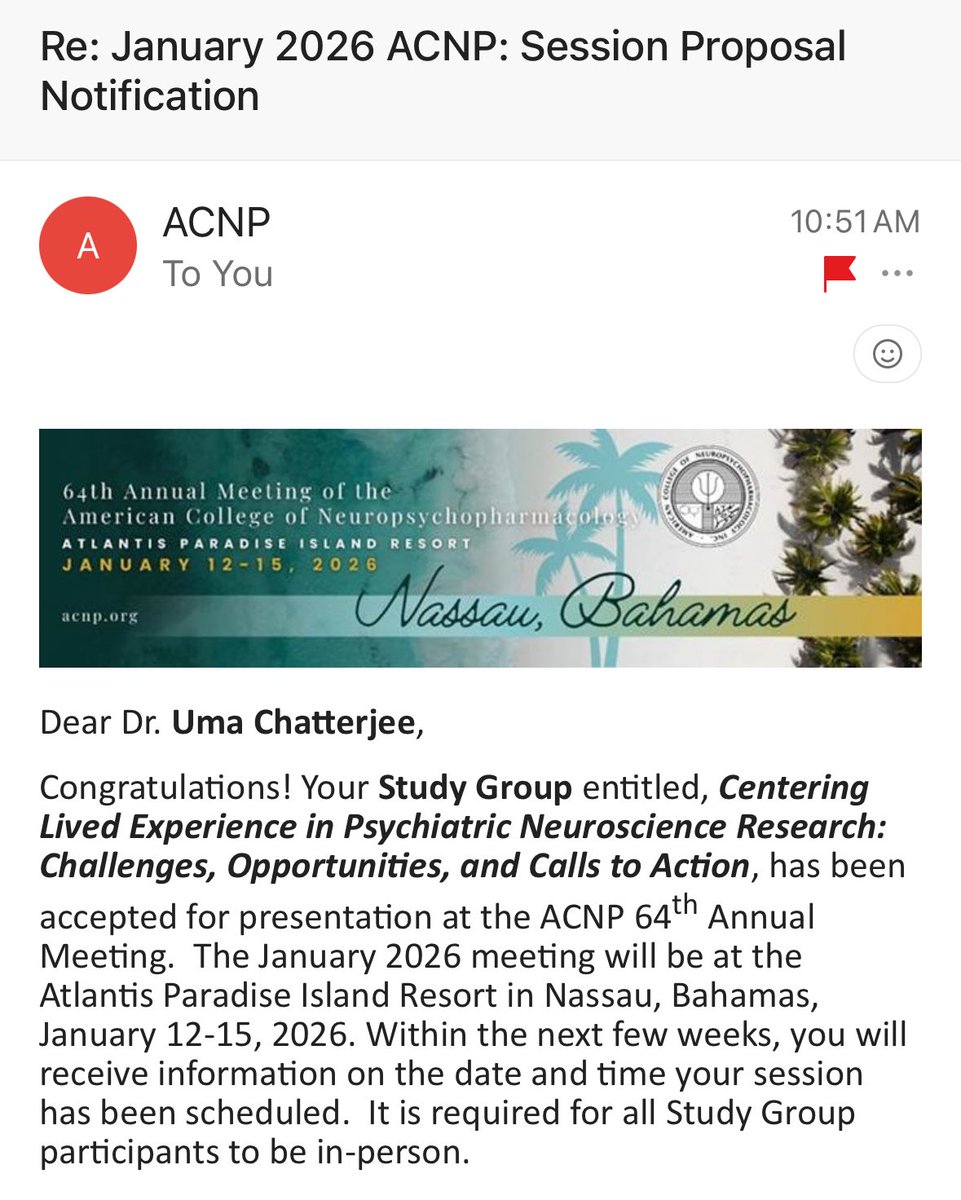 Uma R. Chatterjee, M.S., MHPS (@umarchatterjee) on Twitter photo THRILLED to share <a href="/ACNPorg/">ACNP</a> news x2!
1) Our study group—“Centering Lived Experience in Psychiatric Neuroscience Research: Challenges, Opportunities, & Calls to Action” <a href="/EricJNestler/">Eric J. Nestler, MD, PhD</a> <a href="/BStaglin/">Brandon Staglin</a> <a href="/SchumerMaya/">Maya Schumer, PhD</a> <a href="/devin_effinger/">Devin Effinger, PhD</a> <a href="/viscidula/">Nev Jones PhD</a> <a href="/noelvest/">Noel Vest, PhD</a> <a href="/MichaelECahill1/">Michael Cahill Lab</a>=ACCEPTED! 🤩#ACNP2026 THRILLED to share <a href="/ACNPorg/">ACNP</a> news x2!
1) Our study group—“Centering Lived Experience in Psychiatric Neuroscience Research: Challenges, Opportunities, & Calls to Action” <a href="/EricJNestler/">Eric J. Nestler, MD, PhD</a> <a href="/BStaglin/">Brandon Staglin</a> <a href="/SchumerMaya/">Maya Schumer, PhD</a> <a href="/devin_effinger/">Devin Effinger, PhD</a> <a href="/viscidula/">Nev Jones PhD</a> <a href="/noelvest/">Noel Vest, PhD</a> <a href="/MichaelECahill1/">Michael Cahill Lab</a>=ACCEPTED! 🤩#ACNP2026