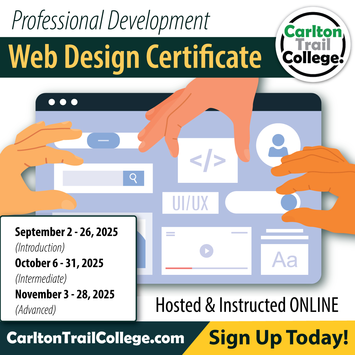 💻In today's highly saturated digital world, do you know what it takes to not only create a website or application? Work your way from the basics all the way through to a fully functioning and accessible web app. No previous experience necessary! 🧑‍💻

carltontrailcollege.com/program-course…