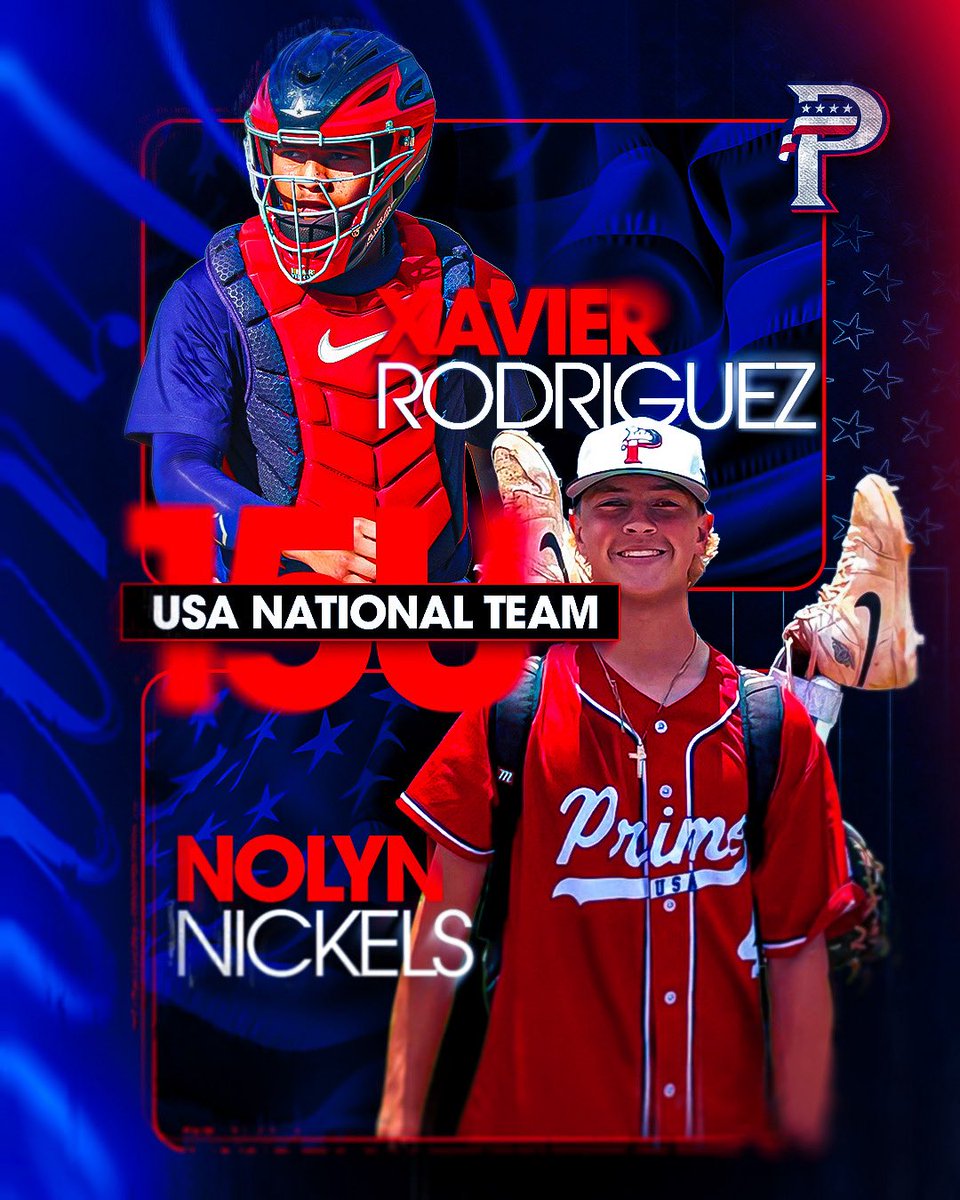 USA Prime National Program (@usaprimenat) on Twitter photo Congratulations to 2029 C <a href="/Xavier_Rod2029/">Xavier Rodriguez</a> and 2029 LHP <a href="/NolynNickels4/">Nolyn Nickels</a> for being selected to the <a href="/USABaseball15U/">USA Baseball 15U</a> National team‼️‼️
#PrimeDudes | #ForGlory 🇺🇸🇺🇸 Congratulations to 2029 C <a href="/Xavier_Rod2029/">Xavier Rodriguez</a> and 2029 LHP <a href="/NolynNickels4/">Nolyn Nickels</a> for being selected to the <a href="/USABaseball15U/">USA Baseball 15U</a> National team‼️‼️
#PrimeDudes | #ForGlory 🇺🇸🇺🇸