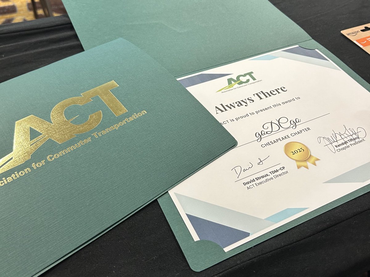 goDCgo's tweet image. goDCgo had a blast at the @ACTNational Conference last week! We were proud to speak on several panels and win 3 awards: TDM Plan of the Year (National), Community Builder Award (National), and the "Always There" Award (ACT Chesapeake) 🏆 Can't wait to see what next year brings!
