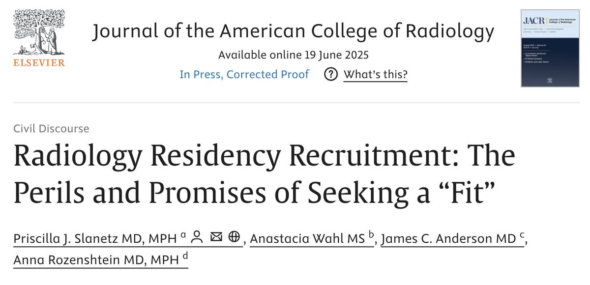 Anastacia Wahl, MS (@_anastacia_wahl) on Twitter photo As the next application cycle approaches, excited to share this discussion w/ Dr. Anderson & Dr. <a href="/AnnaRozenshtein/">Anna Rozenshtein</a> on the concept of "fit" in residency recruitment. Thank you <a href="/pslanetz/">Priscilla J Slanetz MD MPH</a> for the opportunity to contribute a recent applicant's perspective!
🔗 authors.elsevier.com/c/1lNeI5VZMrOS… As the next application cycle approaches, excited to share this discussion w/ Dr. Anderson & Dr. <a href="/AnnaRozenshtein/">Anna Rozenshtein</a> on the concept of "fit" in residency recruitment. Thank you <a href="/pslanetz/">Priscilla J Slanetz MD MPH</a> for the opportunity to contribute a recent applicant's perspective!
🔗 authors.elsevier.com/c/1lNeI5VZMrOS…