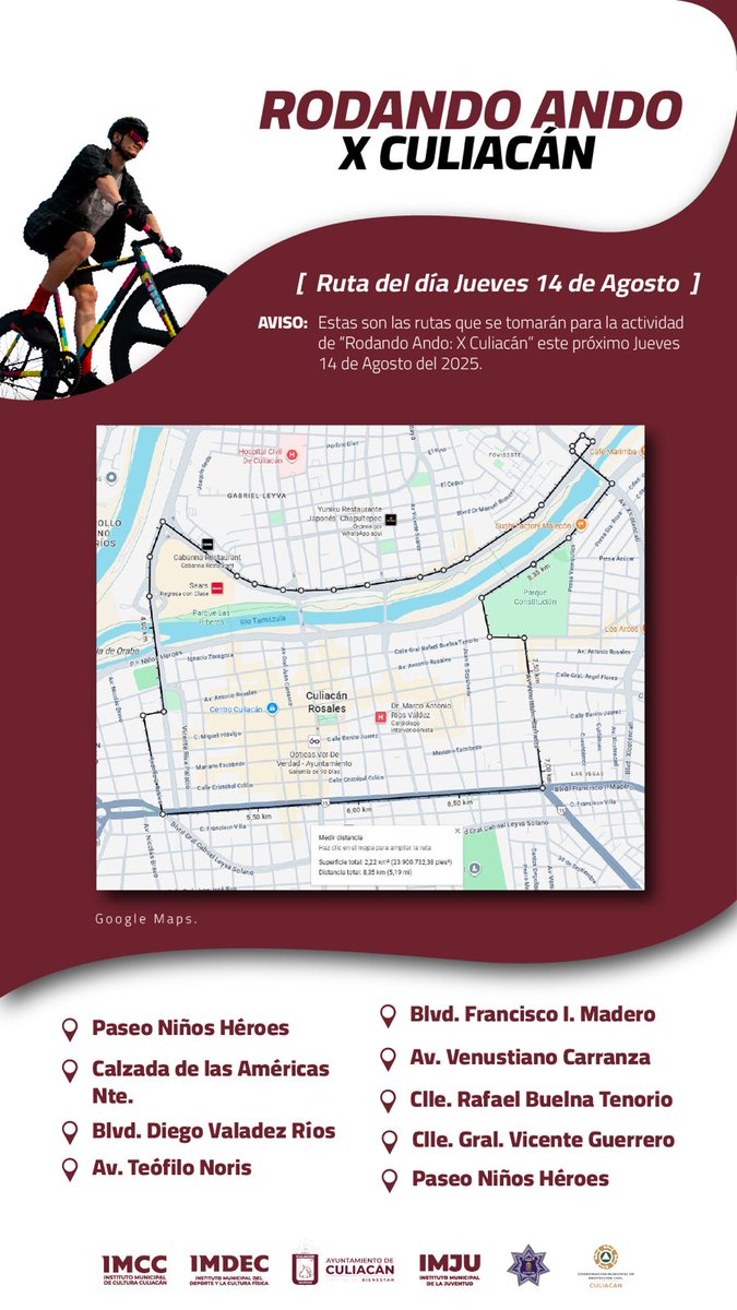 SSPyTM_Culiacan's tweet image. 🚴♀️ ¡Rodando Ando x Culiacán! 🚴♂️

📅 Jueves 14 de agosto
📍 Punto de encuentro, salida y meta: Estacionamiento del Zoo de Culiacán
🕔 Encuentro: 5:00 pm | Salida: 6:00 pm

✅ Usa casco, rodilleras y coderas
✅ Lleva tu bebida rehidratante

#SSPyTMCuliacán
#CapitalDeBienesta
