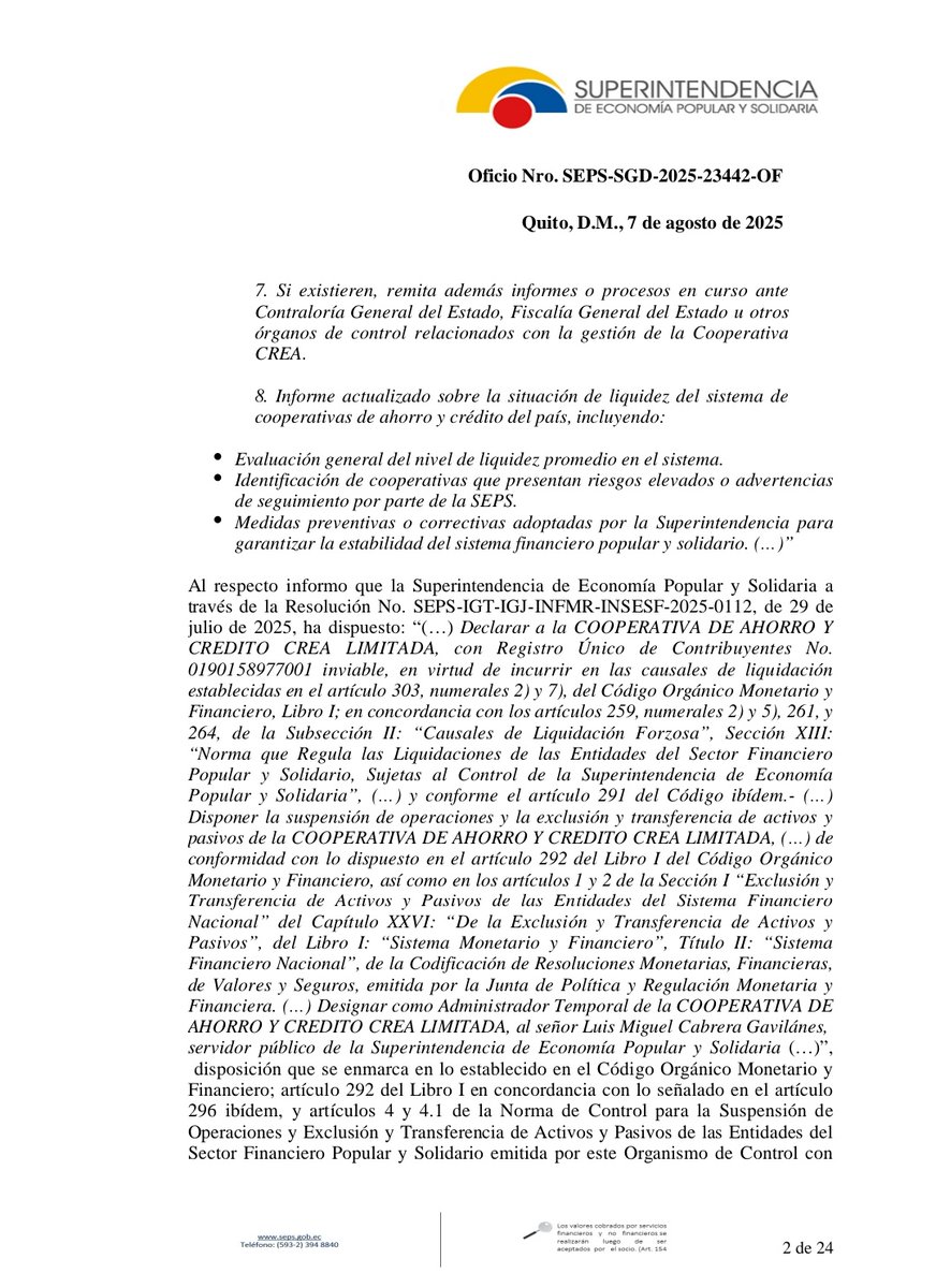 RComunitariosEc's tweet photo. 🙏🏼🗣️🛑 La COOPERATIVA #CREA actualmente se encuentra solo SUSPENDIDA y NO ha sido formalmente declarada en liquidación Forzosa.
Eso fue lo que respondió la SEPS al pedido de información que realizó el Asambleísta de la RC, Gerardo Machado ⬇️
#RMCEc https://t.co/q0pDB9CxXx