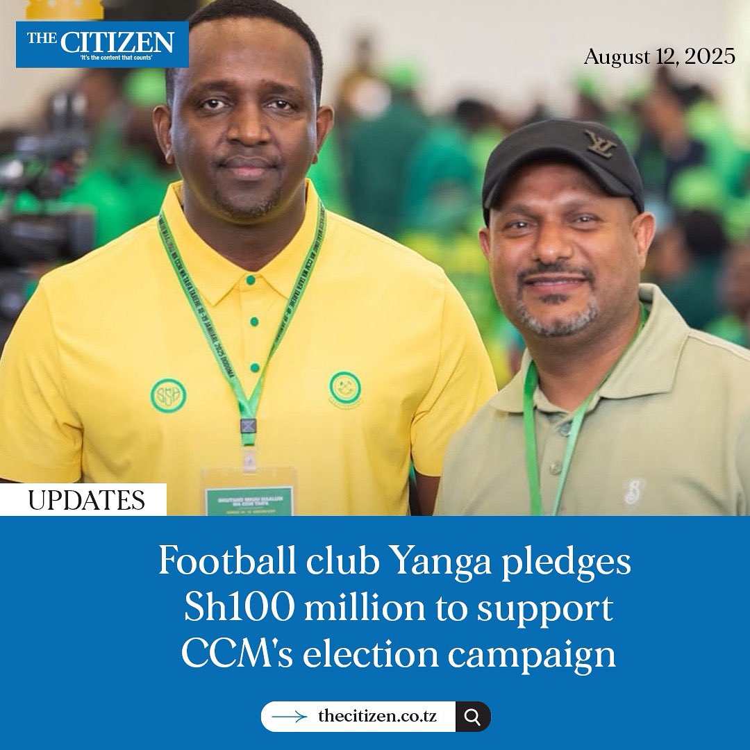 TheCitizenTz's tweet image. Tanzanian football club Young Africans (Yanga) has pledged Sh100 million to support the ruling party CCM ahead of the 2025 election campaigns.

Yanga President, Hersi Said, made the announcement during a fundraising event in Dar es Salaam in front of CCM Chairperson, Samia Suluhu