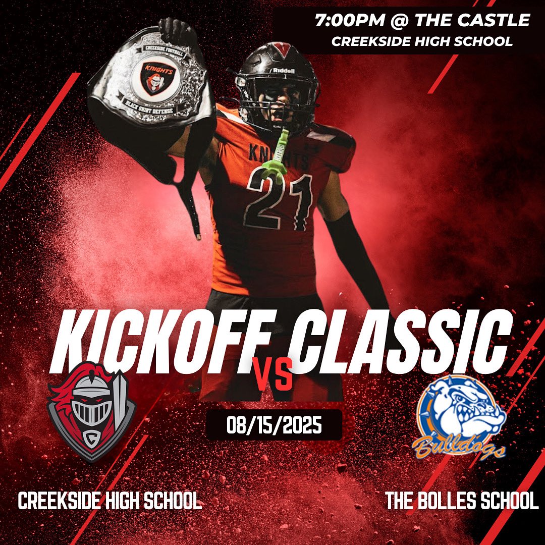CREEKSIDE FOOTBALL (@creekside_fb) on Twitter photo Itโs finally here, Knight Nation! ๐ Friday Night Lights are BACK at THE CASTLE!
Kickoff is at 7pm! Get your tickets at the link ๐
gofan.co/event/3815046
<a href="/Coach_McIntyre/">Coach Sean McIntyre</a> <a href="/Coach_JTucker2/">Joshua Tucker</a> <a href="/coach_safer/">Lee Safer</a> <a href="/fears_coach/">Chris Fears</a> <a href="/CoachSpera/">Robert Spera</a> <a href="/CoachJRawlins/">Coach Justin Rawlins</a> <a href="/rebarnes23/">Coach Ricky Barnes</a> Itโs finally here, Knight Nation! ๐ Friday Night Lights are BACK at THE CASTLE!
Kickoff is at 7pm! Get your tickets at the link ๐
gofan.co/event/3815046
<a href="/Coach_McIntyre/">Coach Sean McIntyre</a> <a href="/Coach_JTucker2/">Joshua Tucker</a> <a href="/coach_safer/">Lee Safer</a> <a href="/fears_coach/">Chris Fears</a> <a href="/CoachSpera/">Robert Spera</a> <a href="/CoachJRawlins/">Coach Justin Rawlins</a> <a href="/rebarnes23/">Coach Ricky Barnes</a>