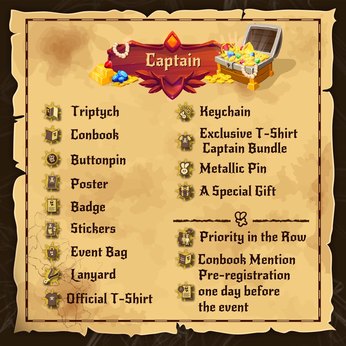 Ahoy, sailors! ⚓
We want to show you the loot included in each package.
The Early Bird sets sail on August 22nd and will be available until supplies last ☠️.

#Expofur #Furry #FurryCon