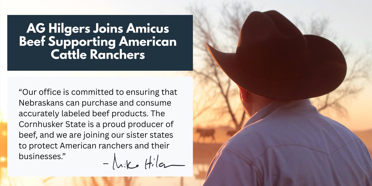Nebraska Attorney General Mike Hilgers (@neattorneygen) on Twitter photo Bipartisan coalition files amicus brief to support cattle ranchers
<a href="/NECattlemen/">Nebraska Cattlemen®</a>
<a href="/NeDeptAg/">Nebraska Department of Agriculture</a>
<a href="/NEFarmBureau/">Nebraska Farm Bureau</a>
<a href="/NebraskaYFR/">Nebraska YF&R</a>
<a href="/Beef/">Beef. It's What's For Dinner.</a>
<a href="/SDAttorneyGen/">SD Attorney General Marty Jackley</a> Bipartisan coalition files amicus brief to support cattle ranchers
<a href="/NECattlemen/">Nebraska Cattlemen®</a>
<a href="/NeDeptAg/">Nebraska Department of Agriculture</a>
<a href="/NEFarmBureau/">Nebraska Farm Bureau</a>
<a href="/NebraskaYFR/">Nebraska YF&R</a>
<a href="/Beef/">Beef. It's What's For Dinner.</a>
<a href="/SDAttorneyGen/">SD Attorney General Marty Jackley</a>
