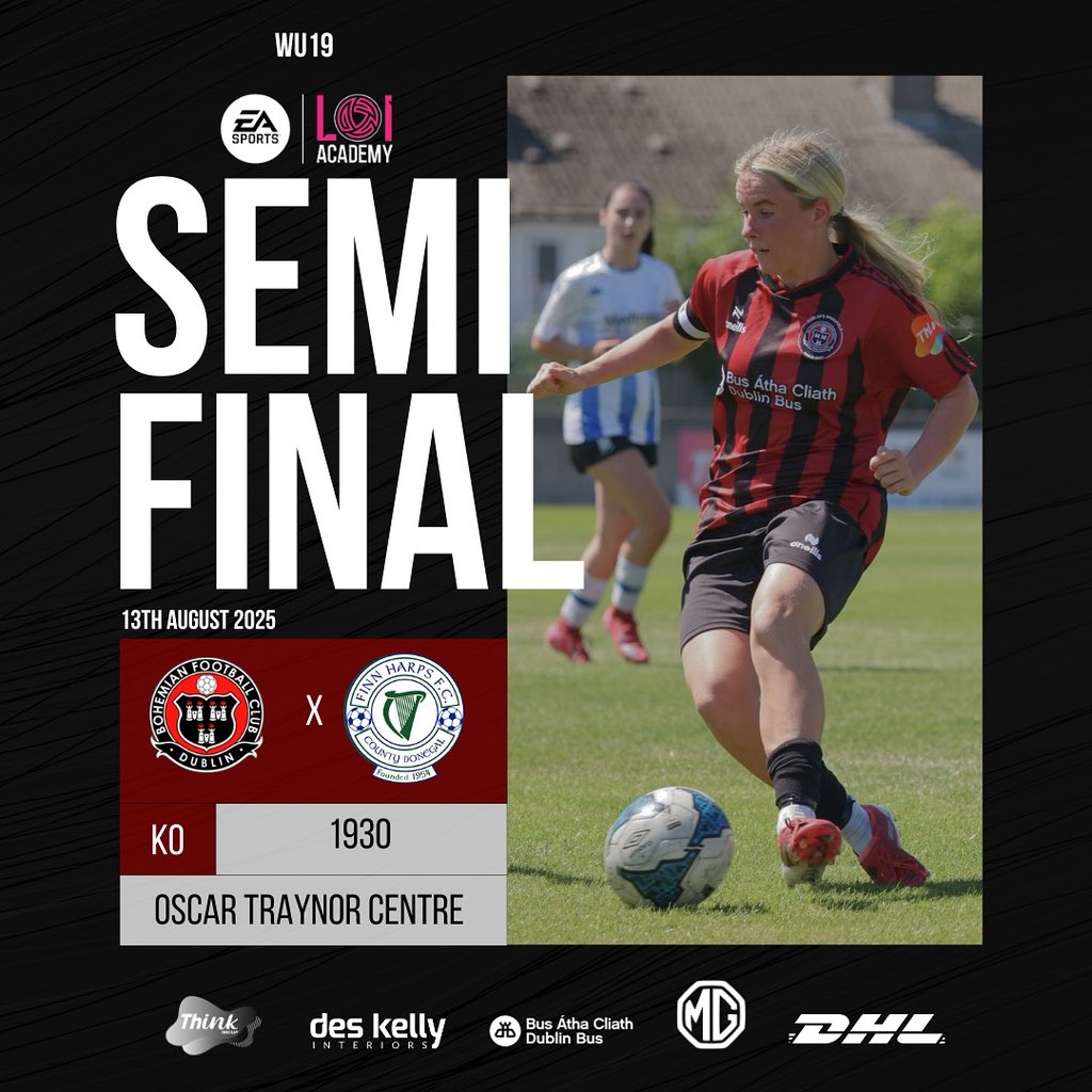 🏆 Our WU19 face Finn Harps, this Wednesday, in the semi-final of the LOI Academy Cup.

The game will kick-off at 1930 at our Oscar Traynor Centre and all support is welcomed! 

Come on Bohs 🔴⚫️