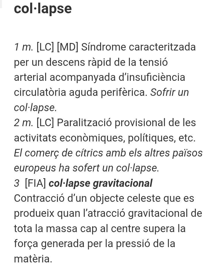 andreujene's tweet photo. Mestre @Virgili7, els TN de @3cat utilitzen "col·lapsar" amb el sentit que té en anglès "to collapse". El #DIEC2 i l'@optimotcat tenen definicions diferents, el darrer donaria la raó als periodistes, el primer, no.
Qui té raó? https://t.co/qHCvUBv5bt