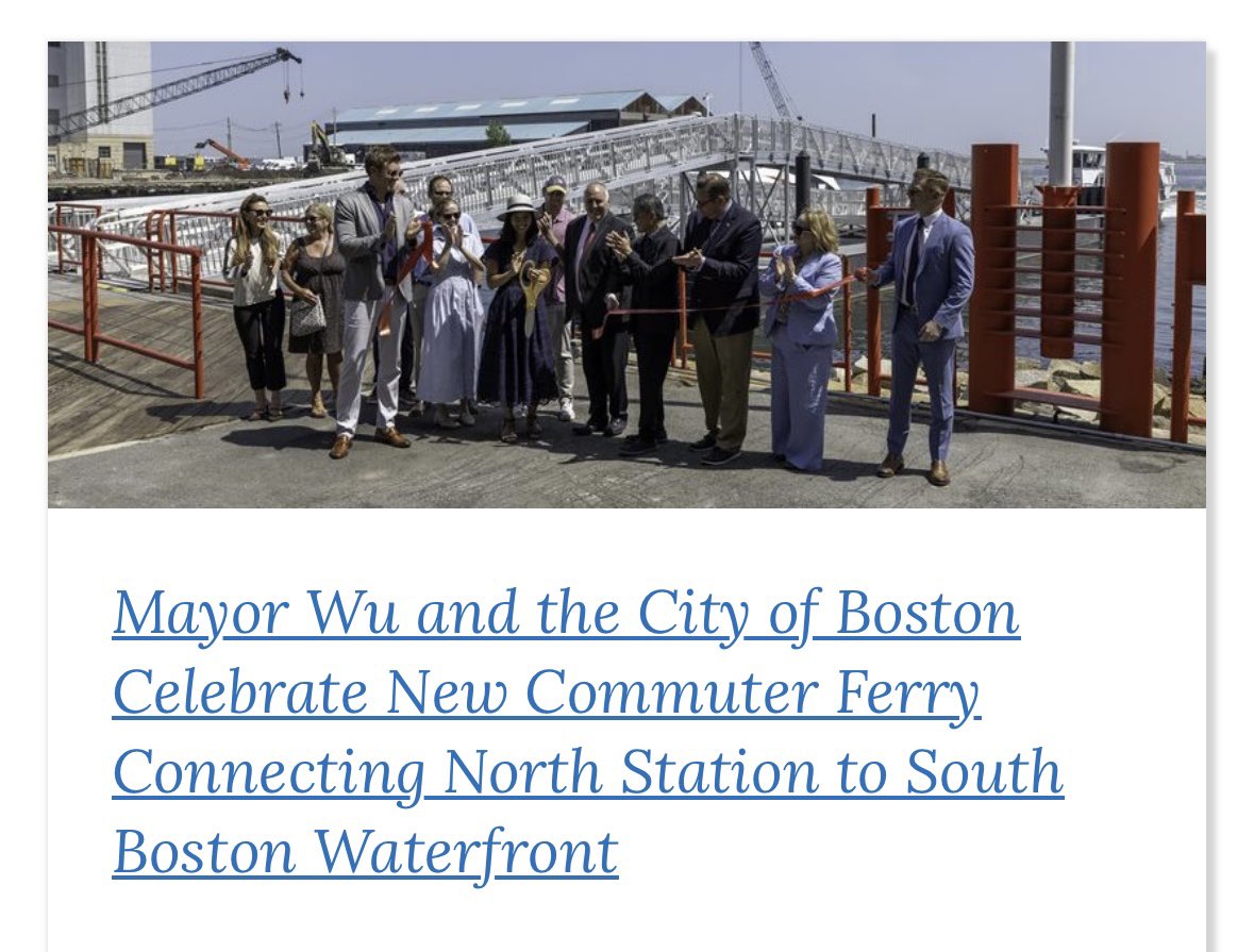 Harborfront Alliance (@harborfrontbos) on Twitter photo Today (8/12) Mayor Wu & the <a href="/CityOfBoston/">City of Boston</a> celebrate new commuter ferry ⛴️
connecting North Station to South Boston Waterfront.
bostonplans.org/news-calendar/… Today (8/12) Mayor Wu & the <a href="/CityOfBoston/">City of Boston</a> celebrate new commuter ferry ⛴️
connecting North Station to South Boston Waterfront.
bostonplans.org/news-calendar/…
