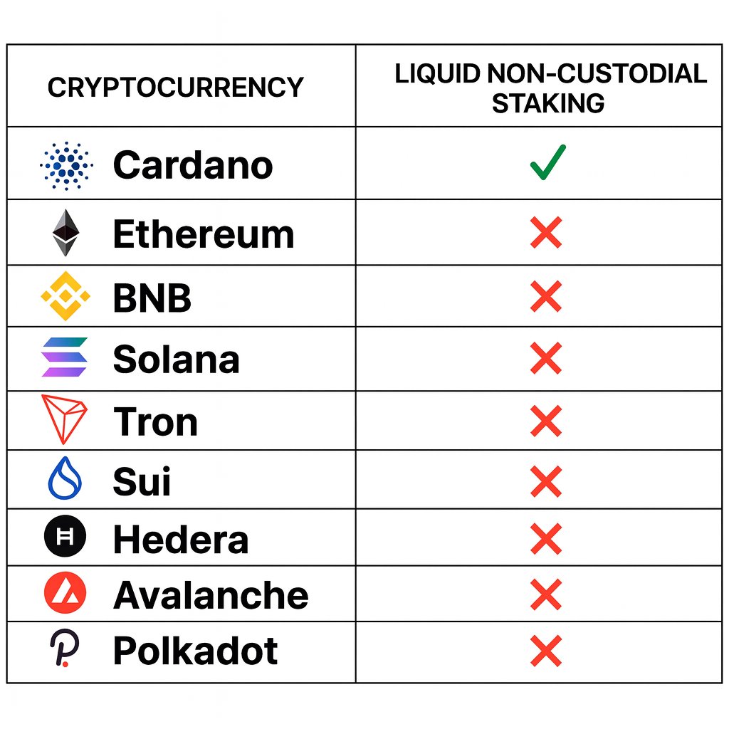 From the top PoS projects, only Cardano has native liquid staking. No  third-party services or tokens are needed. You can stake ADA directly from  your Cardano wallet.