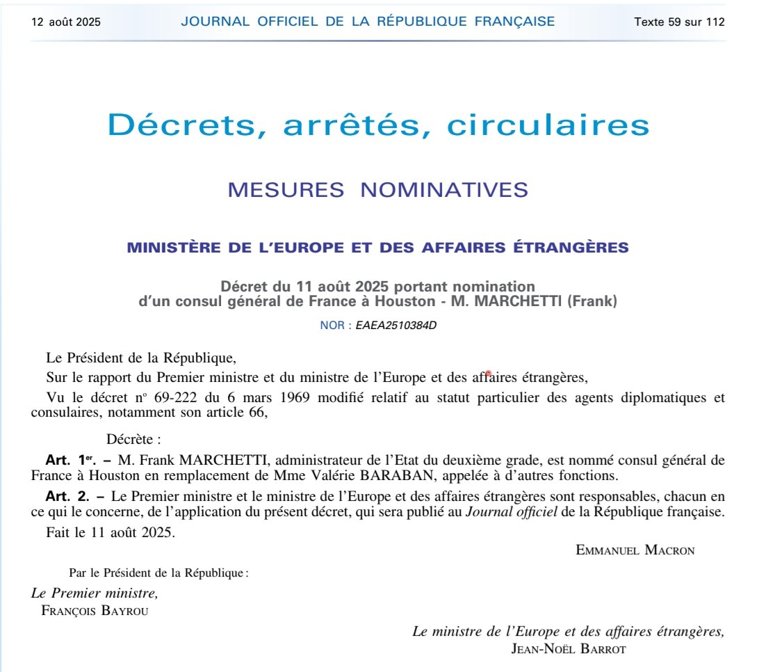 Very honored to have been appointed Consul General of 🇫🇷 in #Houston, succeeding <a href="/ValerieBaraban/">Valerie Baraban</a>, in an extremely dynamic region of the 🇺🇸. Very happy to join the great 🇫🇷 team in the 🇺🇸 under the leadership of <a href="/FrenchAmbUS/">Laurent Bili</a> Laurent Bili. See you in #Houston starting September 2 !